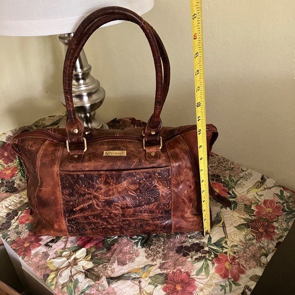 Flower Embossed Handmade Brown Leather Handbag Shoulder Bag by Valenchi - Picture 8 of 16